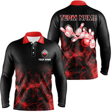 Load image into Gallery viewer, Personalized Men polo Bowling Shirt Red lightning Bowling Ball Pins bowling jerseys for Bowler NQS7376