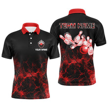 Load image into Gallery viewer, Personalized Men polo Bowling Shirt Red lightning Bowling Ball Pins bowling jerseys for Bowler NQS7376