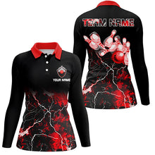 Load image into Gallery viewer, Womens bowling polo shirt Red lightning thunder custom Bowling Ball Pins bowling jerseys for Bowler NQS7377