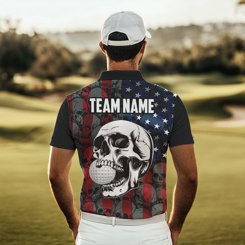 American Flag Skull Camo Golf Polo shirt for Men Custom patriotic golf team uniform NQS9791