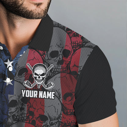 American Flag Skull Camo Golf Polo shirt for Men Custom patriotic golf team uniform NQS9791