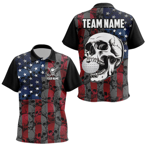 American Flag Skull Camo Golf Polo Shirts For Kid Custom patriotic golf team uniform NQS9791