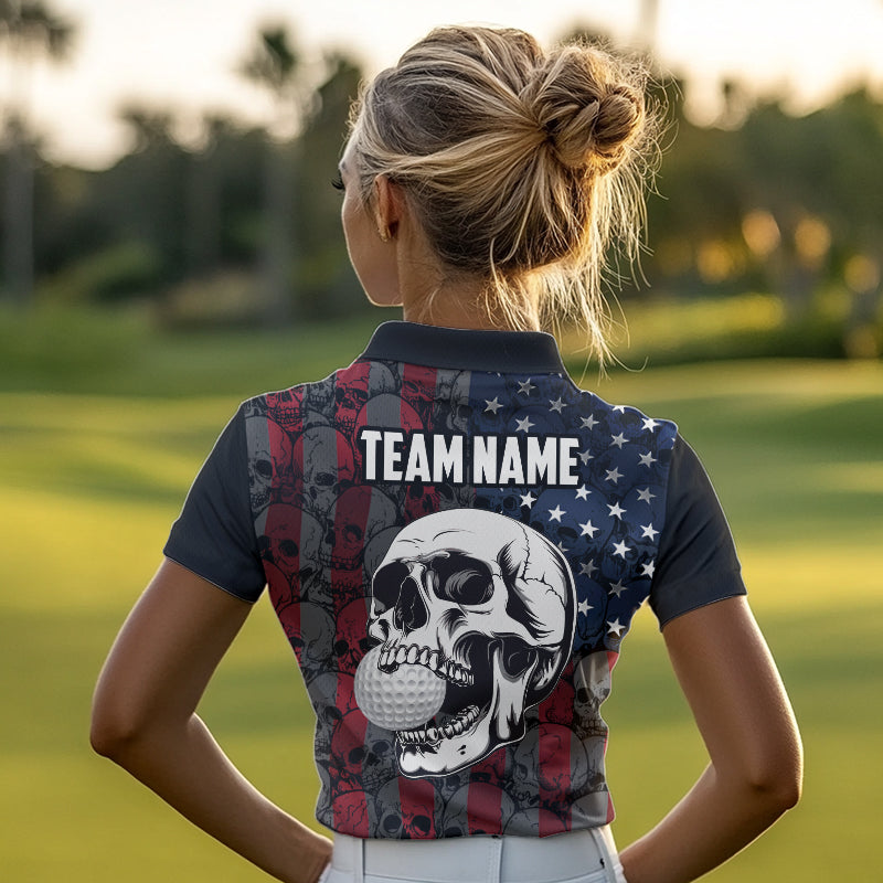 American Flag Skull Camo Golf Polo shirt for Women Custom patriotic golf team uniform NQS9791