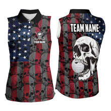 Load image into Gallery viewer, American Flag Skull Camo womens golf shirts sleeveless Custom patriotic golf team women&#39;s golf tanks NQS9791