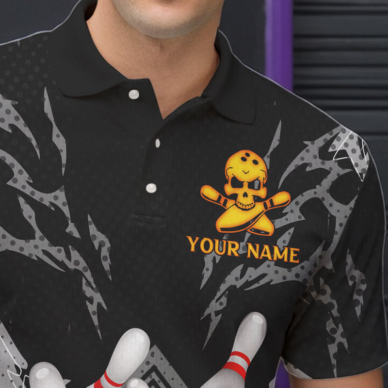 Funny Black and Gray Camo Bowling Shirt For Men Custom Skull Bowling Bomb Team bowling attire for men NQS9792