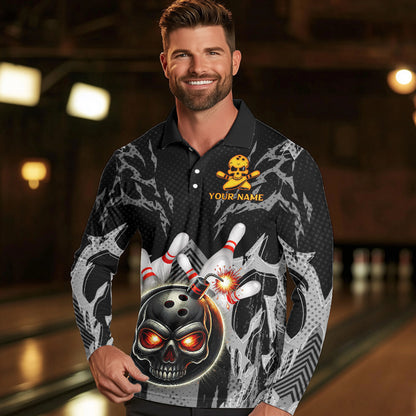 Funny Black and Gray Camo Bowling Shirt For Men Custom Skull Bowling Bomb Team bowling attire for men NQS9792