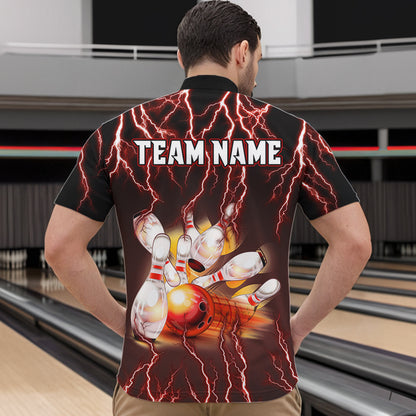 Personalized Red Lightning Thunder Bowling Shirt For Men Custom Bowling Team bowling attire for men NQS9793