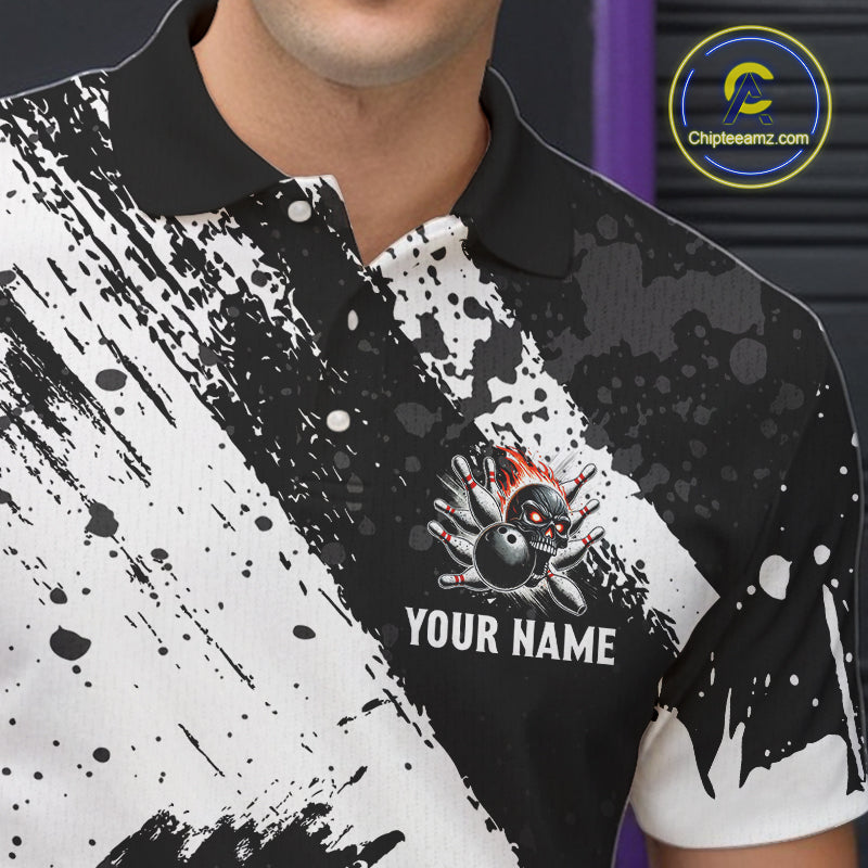 Black and White camo Flame Skull Bowling Shirts For Men Custom Bowling Team Jersey bowlers outfit NQS9795
