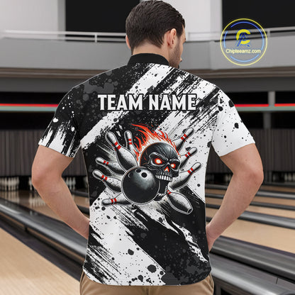 Black and White camo Flame Skull Bowling Shirts For Men Custom Bowling Team Jersey bowlers outfit NQS9795