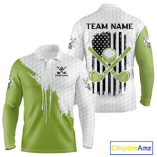 Load image into Gallery viewer, Green and White American Flag Golf Polo shirt for Men Custom patriotic golf team uniform outfit NQS9796