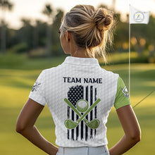 Load image into Gallery viewer, Green and White American Flag Golf Polo shirt for Women Custom patriotic golf team uniform outfit NQS9796