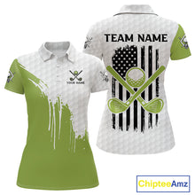 Load image into Gallery viewer, Green and White American Flag Golf Polo shirt for Women Custom patriotic golf team uniform outfit NQS9796