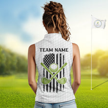 Load image into Gallery viewer, Green and White American Flag womens golf shirts sleeveless Custom patriotic golf team uniform outfit NQS9796