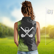 Load image into Gallery viewer, Black and Green Camo Sleeveless Golf Polo shirt for Women Custom golf team uniform golf outfit NQS9797