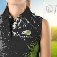 Load image into Gallery viewer, Black and Green Camo Sleeveless Golf Polo shirt for Women Custom golf team uniform golf outfit NQS9797