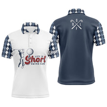 Load image into Gallery viewer, Funny Mens golf polo shirt custom life is short swing hard blue argyle pattern team golf polo shirts NQS5358