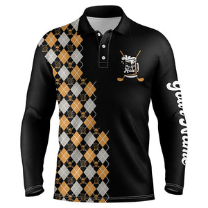 Funny Mens golf polo shirt custom the golf clubs skull beer yellow argyle pattern black golf shirt NQS5360