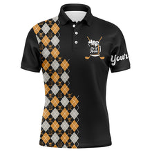 Load image into Gallery viewer, Funny Mens golf polo shirt custom the golf clubs skull beer yellow argyle pattern black golf shirt NQS5360