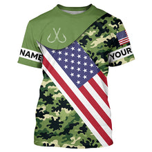 Load image into Gallery viewer, Green camo American flag Custom patriotic performance Fishing Shirts, tournament fishing jerseys NQS7566