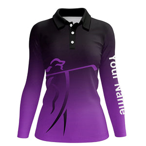 Womens golf polos shirts custom name purple gradient golf apparel, coolest polo shirts for ladies NQS7953