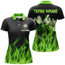 Load image into Gallery viewer, Green flame Womens bowling polo shirt black Bowling Jerseys Personalized Bowling Team Shirts NQS6034