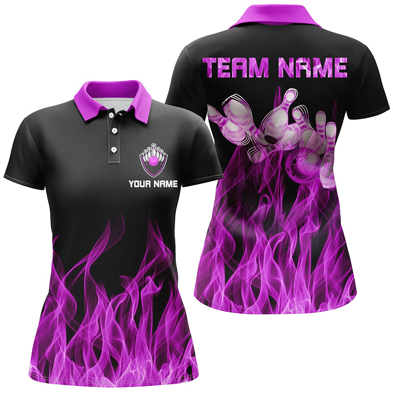 Purple flame Womens bowling polo shirt black Bowling Jerseys Personalized Bowling Team Shirts NQS6035