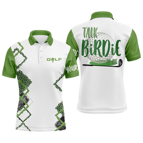 Green and white leopard golf shirt custom funny Mens golf polo shirt talk birdie to me men's golf polo NQS6041