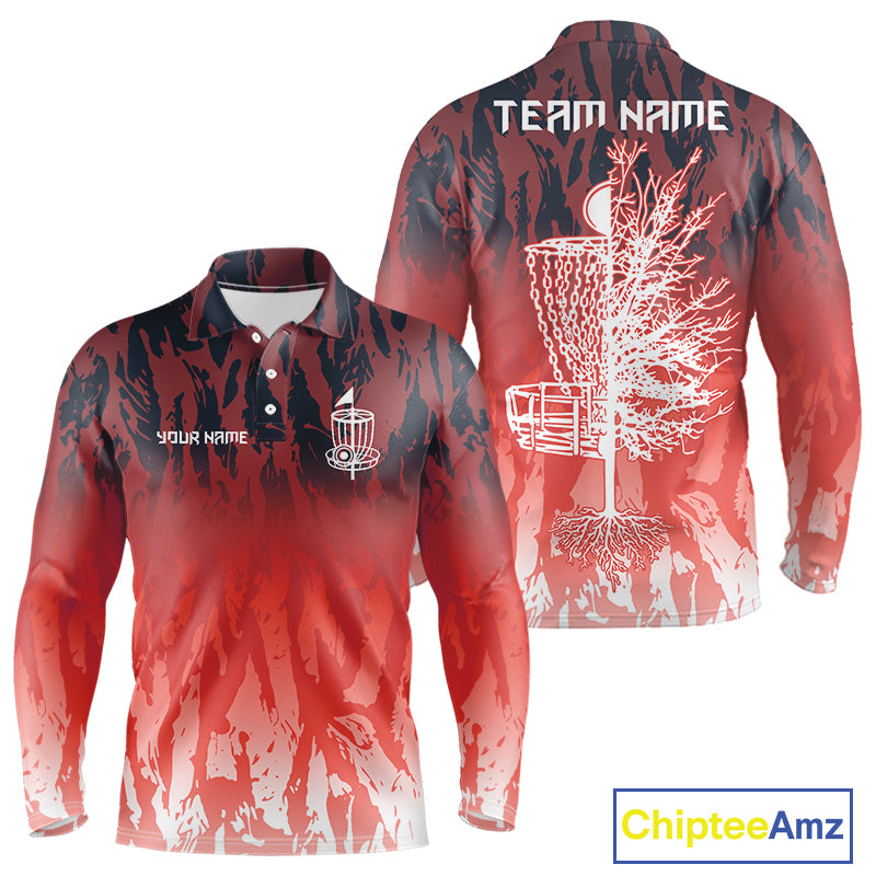 Disc golf basket red camo Men disc golf polo shirts custom disc golf jerseys team shirts for men NQS10347