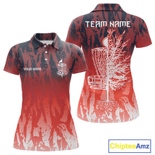 Load image into Gallery viewer, Disc golf basket red camo Women disc golf polo shirt custom disc golf jerseys team shirts for ladies NQS10347