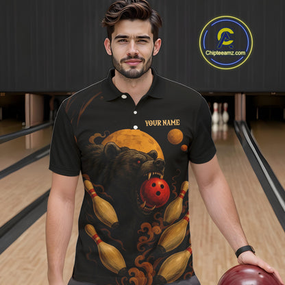 Custom Black Bear Bowling Men Polo, Quarter Zip Shirts Bear Bowling Team Jerseys NQS10781