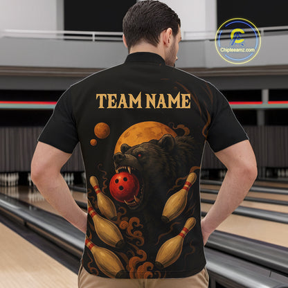 Custom Black Bear Bowling Men Polo, Quarter Zip Shirts Bear Bowling Team Jerseys NQS10781