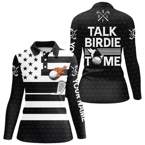 Black and White American Flag Women golf polo shirt custom Talk birdie to me funny ladies golf tops NQS8833