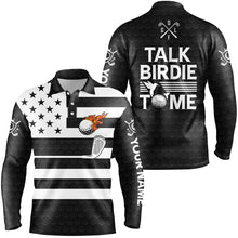 Load image into Gallery viewer, Black and White American Flag Men golf polo shirt custom Talk birdie to me funny mens golf tops NQS8833