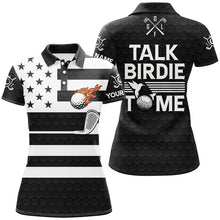 Load image into Gallery viewer, Black and White American Flag Women golf polo shirt custom Talk birdie to me funny ladies golf tops NQS8833