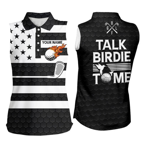 Black and White American Flag Women golf sleeveless polo shirt custom Talk birdie to me funny golf top NQS8833