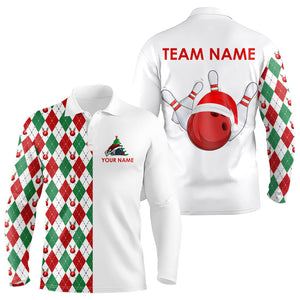 Christmas Bowling Polo, 1/4 Zip Shirts For Men custom red, white, green argyle pattern Bowling Jersey NQS9060