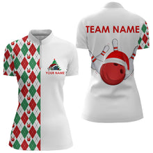 Load image into Gallery viewer, Christmas Bowling Polo, 1/4 Zip Shirt For Women custom red, white, green argyle pattern Bowling Jersey NQS9060