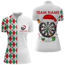 Load image into Gallery viewer, Dart Polo, Quarter Zip Shirts For Women custom red, white, green argyle pattern Christmas dart shirt NQS9062