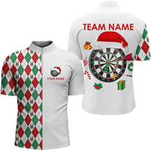 Load image into Gallery viewer, Dart Polo, Quarter Zip Shirts For Men custom red, white, green argyle pattern Christmas dart shirt NQS9062