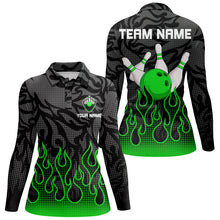 Load image into Gallery viewer, Green Flame Fire Womens bowling shirts black camo Bowling Jerseys Personalized Bowling Team Shirts NQS9064