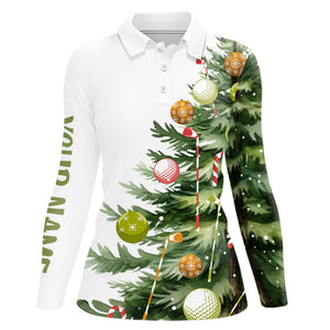 White Women golf polo shirts custom Christmas tree golf shirt for ladies, Christmas golf gifts NQS9070