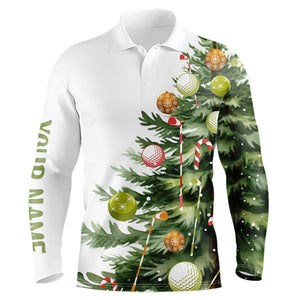 White Mens golf polo shirts custom Christmas tree golf shirt for mens, Christmas golf gifts NQS9070