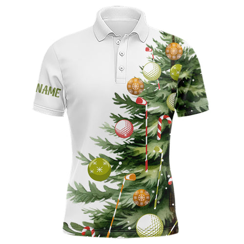 White Mens golf polo shirts custom Christmas tree golf shirt for mens, Christmas golf gifts NQS9070