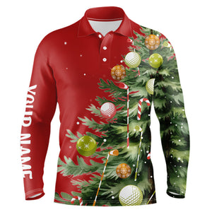 Red Mens golf polo shirts custom Christmas tree golf shirt for mens, Christmas golf gifts NQS9072