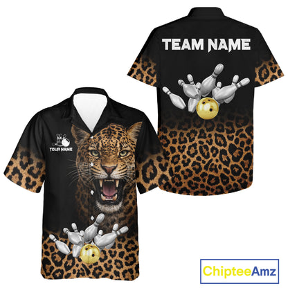 Custom Leopard Hawaiian Bowling Jerseys, Personalized Leopard Bowling Team Button-up shirts NQS11570