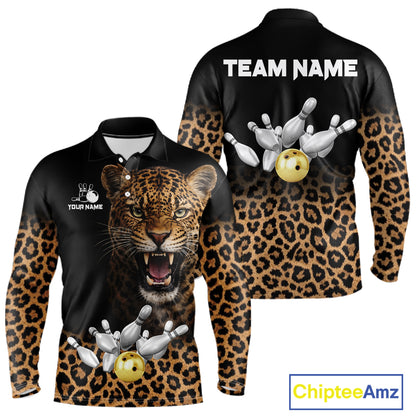 Custom Leopard Bowling Polo, Quarter Zip Jerseys for Men, Personalized Leopard Bowling Team shirts NQS11570