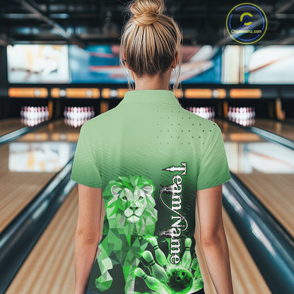 Green Lightning Lion Bowling Polo, Quarter Zip Shirts for Women Custom Lion Bowling Team jerseys NQS11568