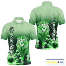 Load image into Gallery viewer, Green Lightning Lion Bowling Polo, Quarter Zip Shirts for Men Custom Lion Bowling Team jerseys NQS11568
