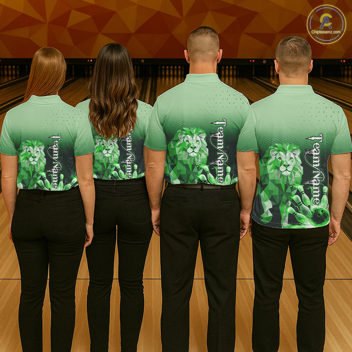Green Lightning Lion Bowling Polo, Quarter Zip Shirts for Men Custom Lion Bowling Team jerseys NQS11568