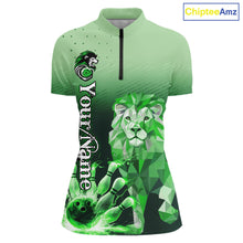 Load image into Gallery viewer, Green Lightning Lion Bowling Polo, Quarter Zip Shirts for Women Custom Lion Bowling Team jerseys NQS11568